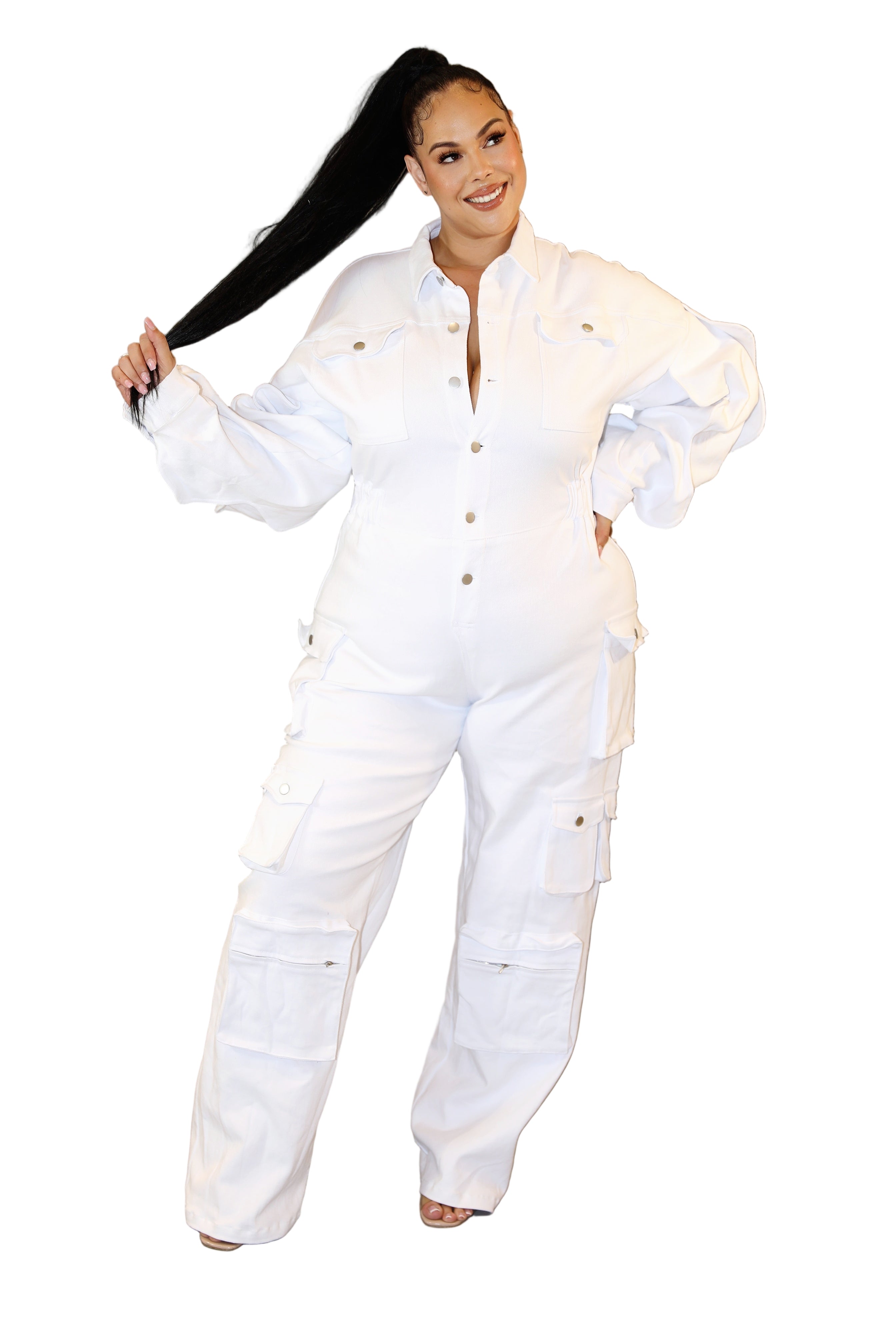 Plus Size White Out Utility Jumpsuit