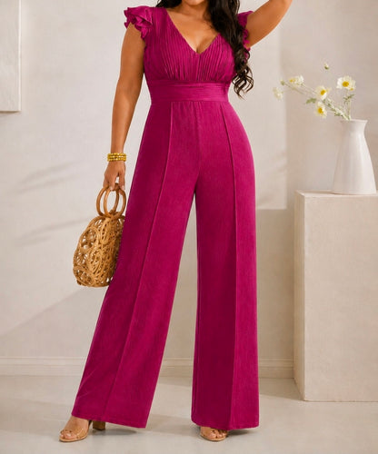 Pretty in Raspberry Ruffle Wide-Leg Jumpsuit