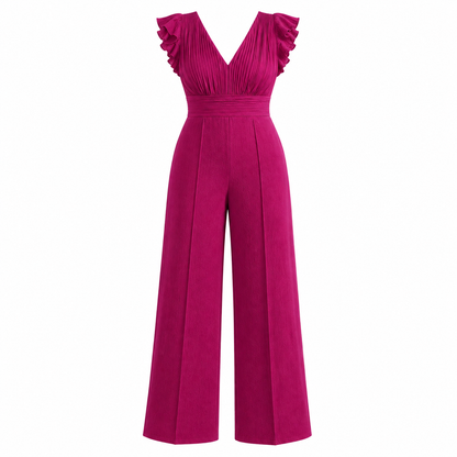Pretty in Raspberry Ruffle Wide-Leg Jumpsuit