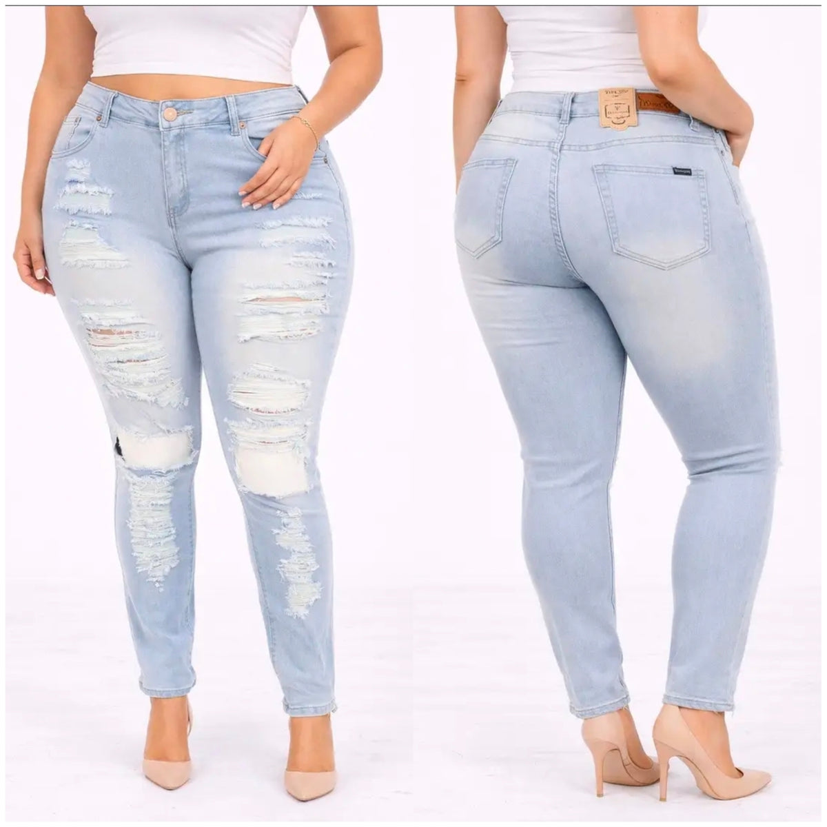 Ice Wash Distressed Skinny Jeans