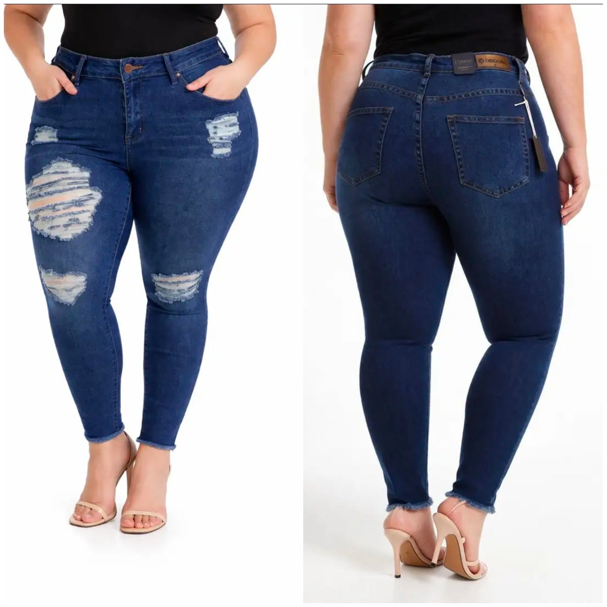Curvy Distressed Dark Wash Skinny Jeans