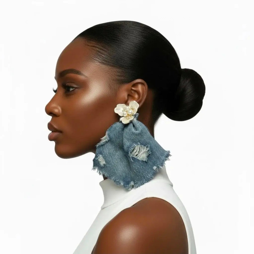Denim in Bloom Statement Earrings