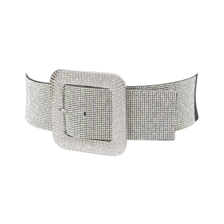 Rhinestone Square Buckle Elastic Waist Belt