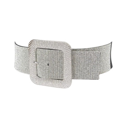 Rhinestone Square Buckle Elastic Waist Belt