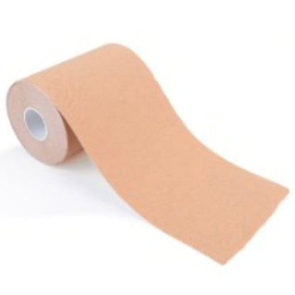 Roll of beige elastic tape on a white background