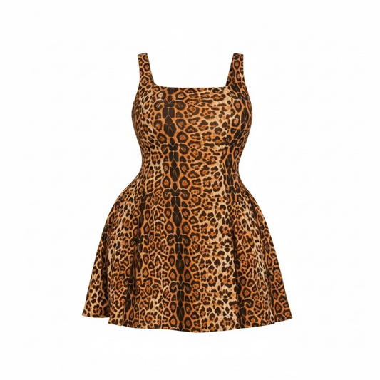 Leopard print dress on a white background