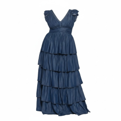 Blue tiered dress on a white background (front)