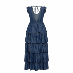 Blue tiered dress on a white background (back)