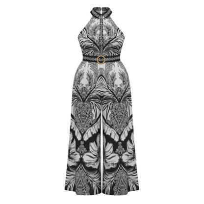 Black and white patterned jumpsuit on a white background (front)