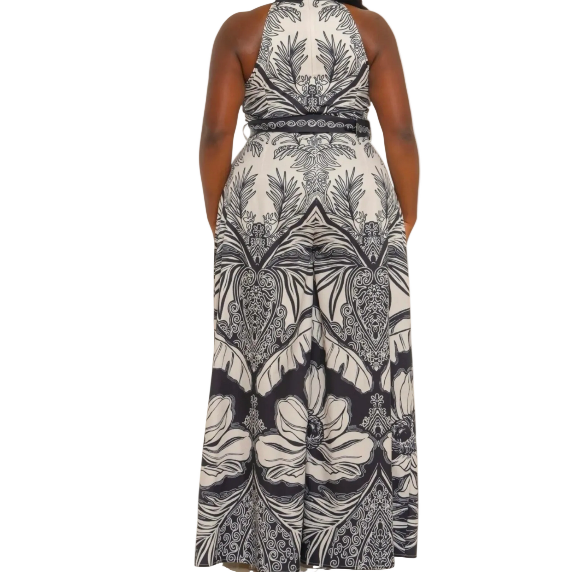 Black and white patterned jumpsuit on a white background (back)