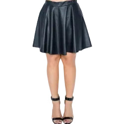 Black leather skirt worn by a person on a white background (front)
