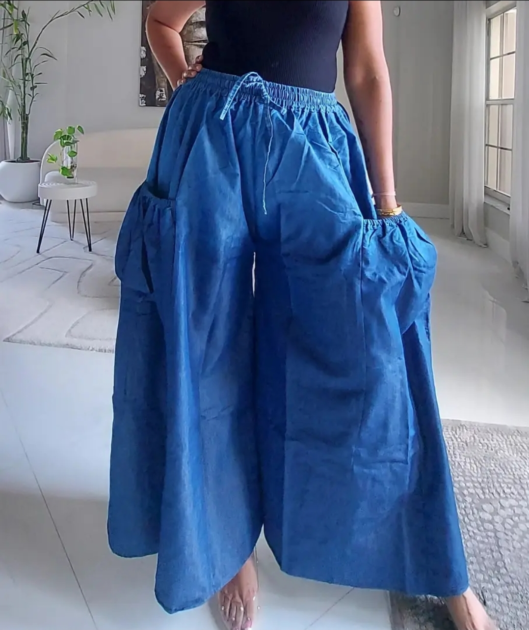 Oversized Denim Pocket Palazzo Pants