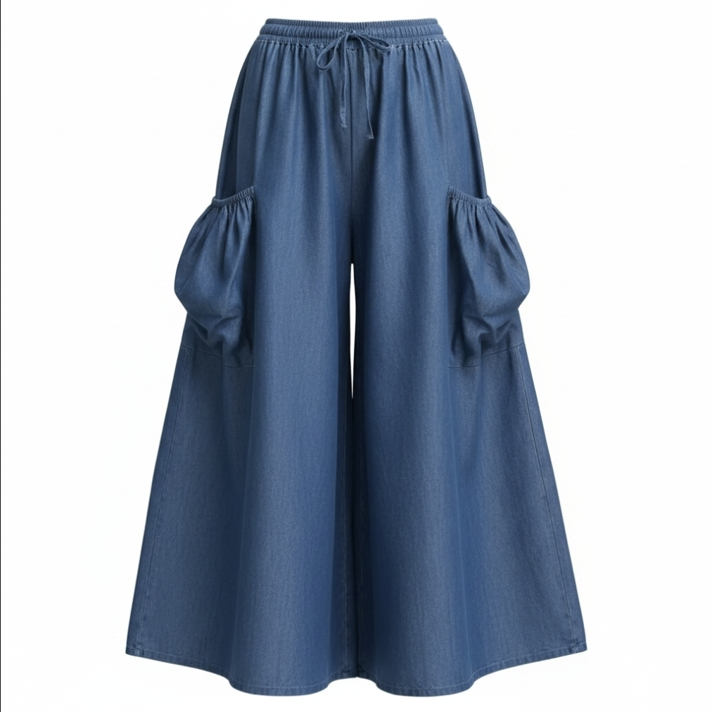 Oversized Denim Pocket Palazzo Pants