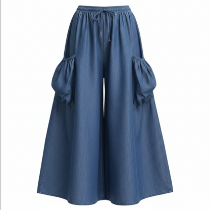 Oversized Denim Pocket Palazzo Pants