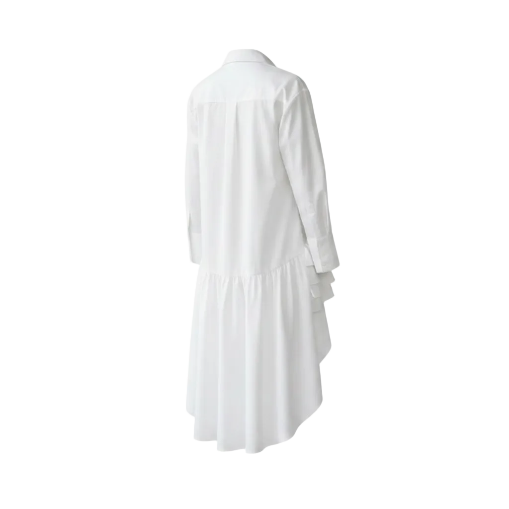 White shirt with ruffled layers on a white background (back)