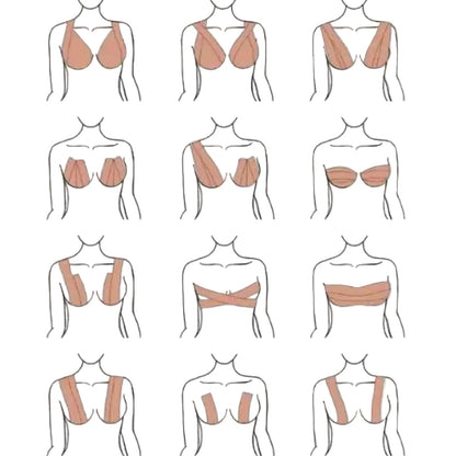 Illustrations of various taping styles on a white background.