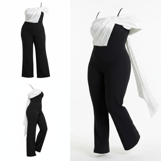 Black & White Draped Jumpsuit