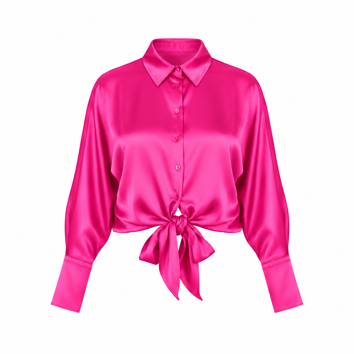 Satin Tie-Front Statement Blouse