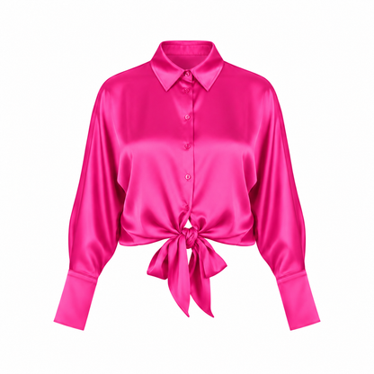 Satin Tie-Front Statement Blouse