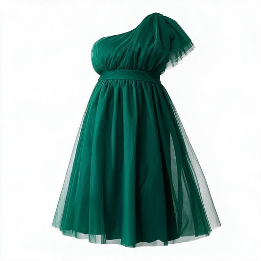 Emerald Entrance One-Shoulder Midi Dress