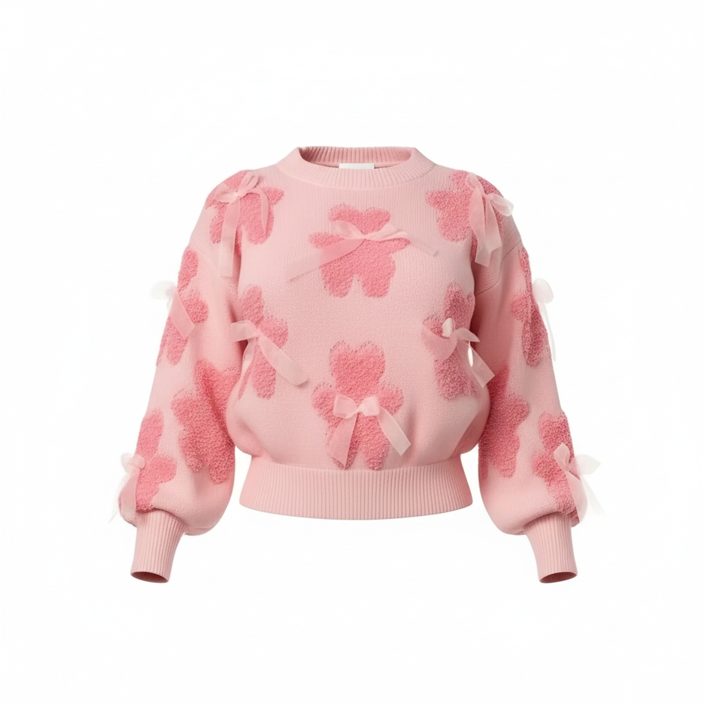 Blush Bow Teddy Knit Sweater