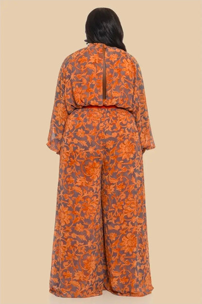 Sunset Bloom Belted Wide-Leg Jumpsuit