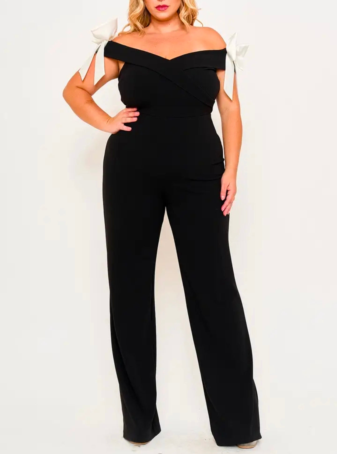 Bow Down Off-Shoulder Jumpsuit