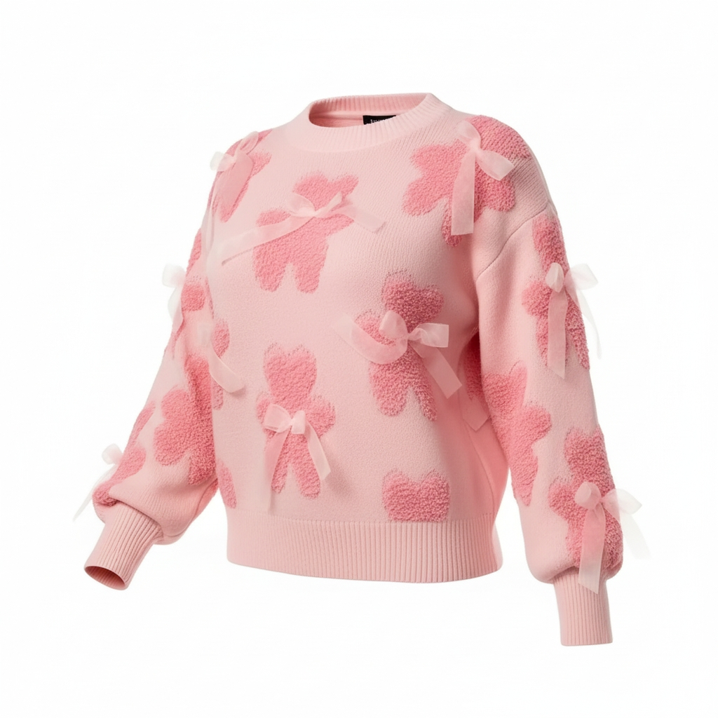 Blush Bow Teddy Knit Sweater