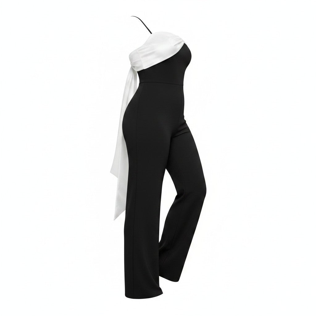 Black & White Draped Jumpsuit