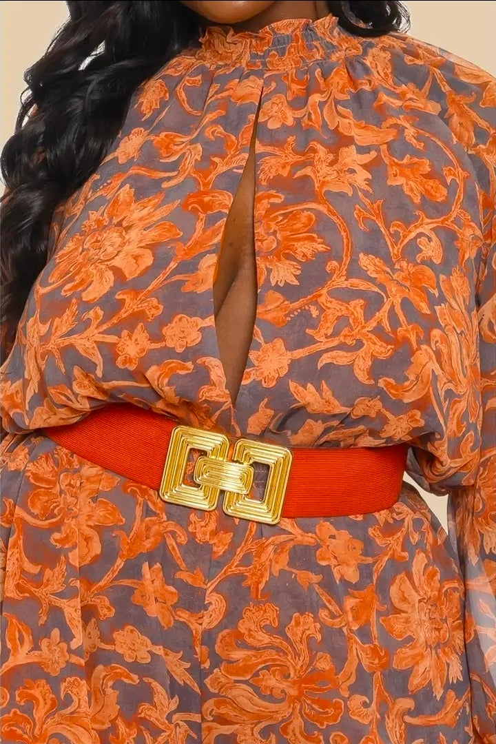 Sunset Bloom Belted Wide-Leg Jumpsuit