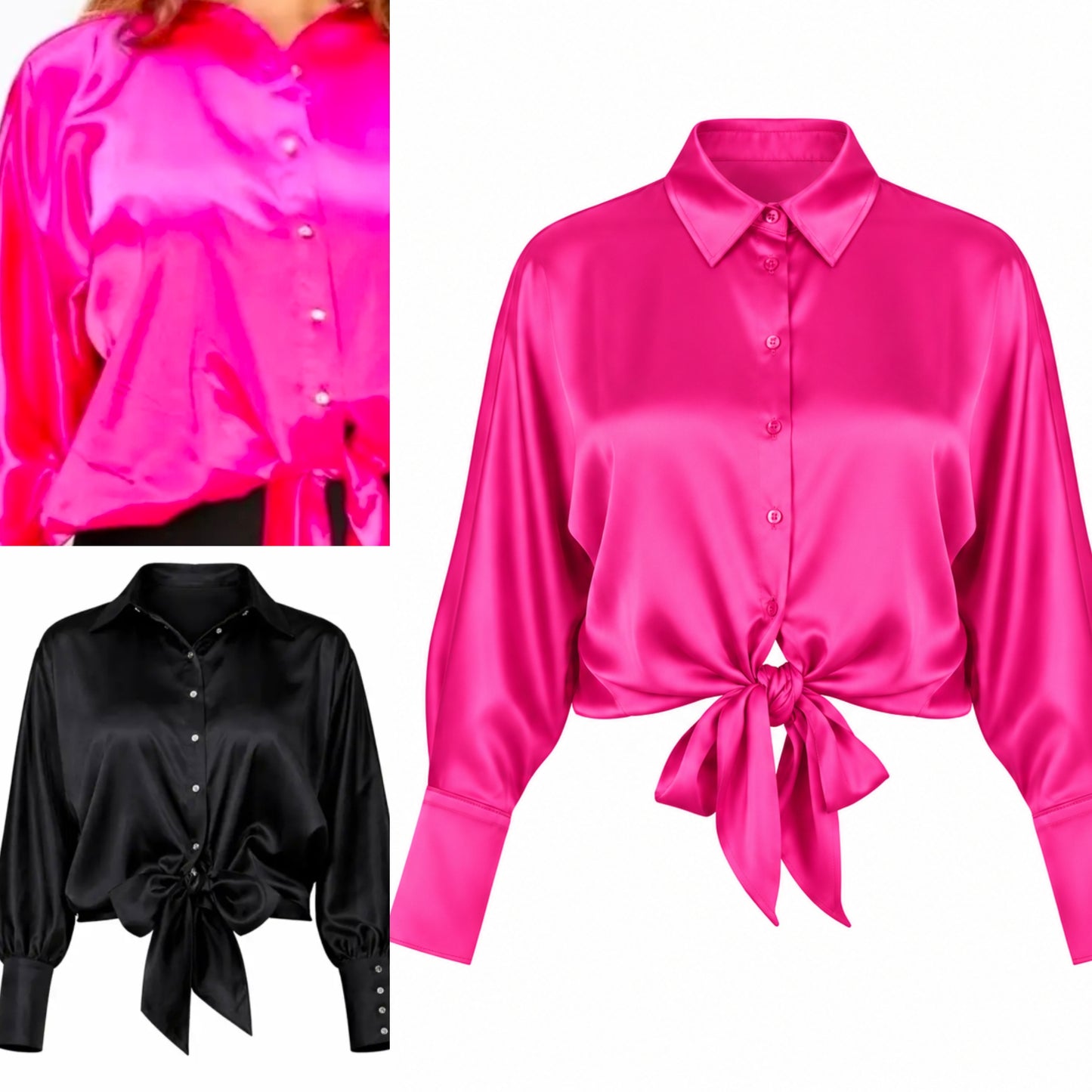 Satin Tie-Front Statement Blouse
