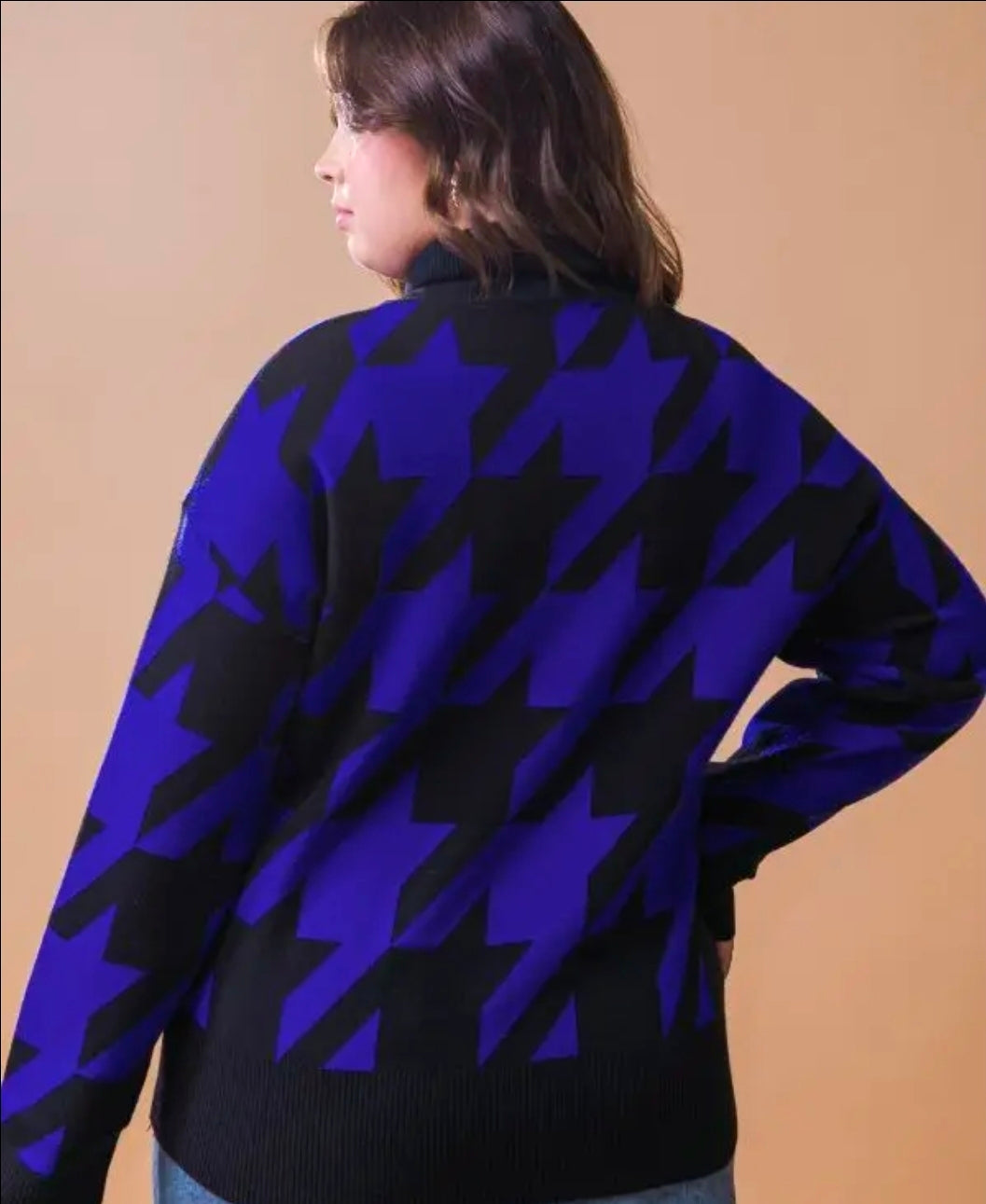 Royal Blue Reign Houndstooth Sweater