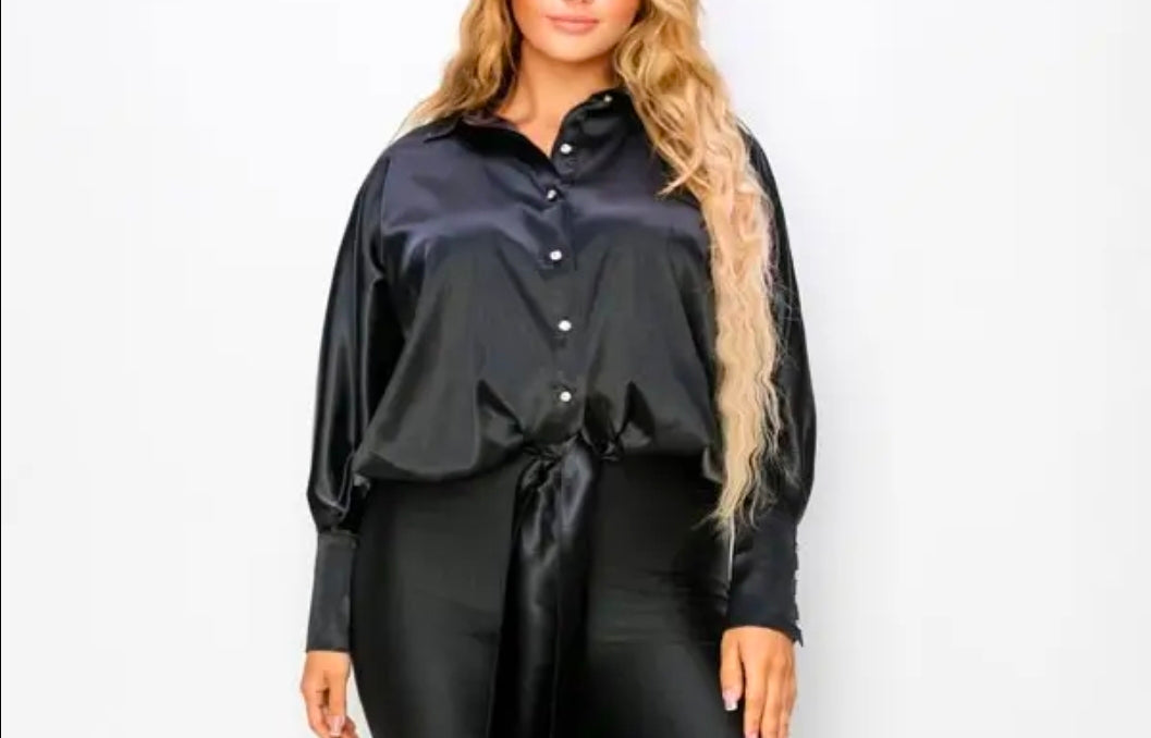 Satin Tie-Front Statement Blouse