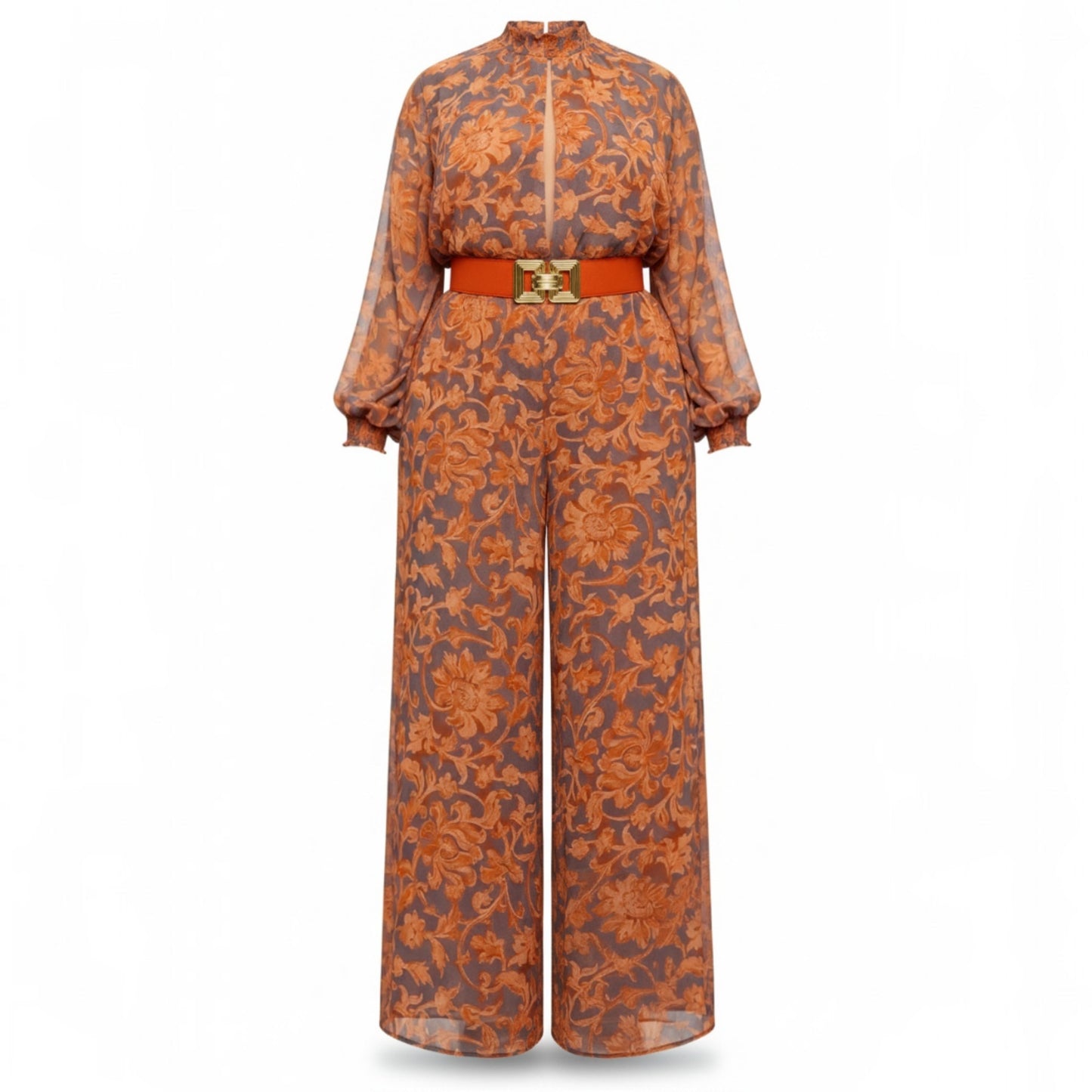 Sunset Bloom Belted Wide-Leg Jumpsuit