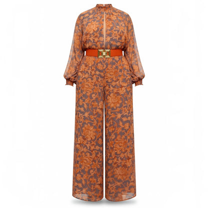 Sunset Bloom Belted Wide-Leg Jumpsuit