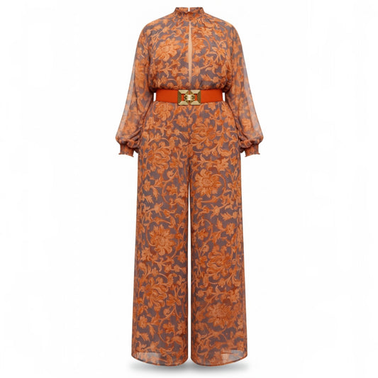 Sunset Bloom Belted Wide-Leg Jumpsuit