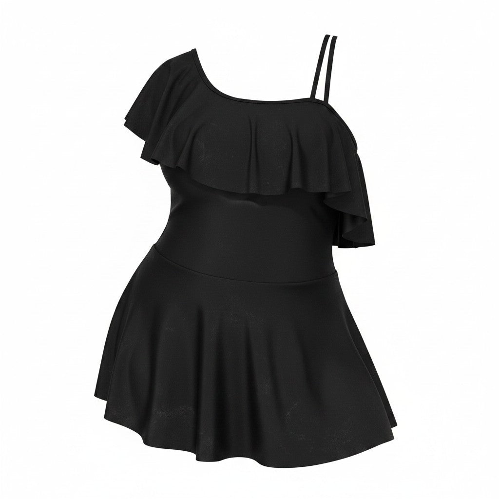 Ruffle 1 Shoulder Swim Dress