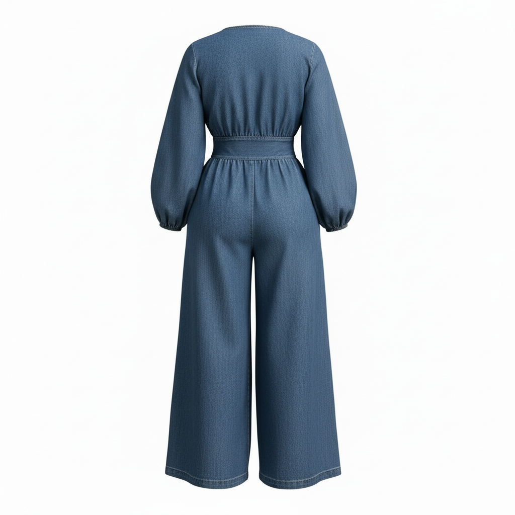 Blue denim jumpsuit on a white background