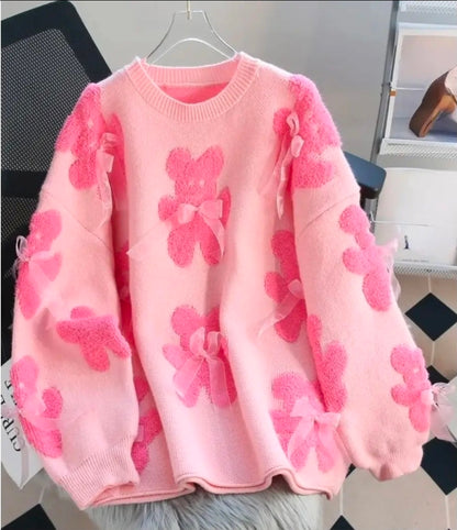 Blush Bow Teddy Knit Sweater