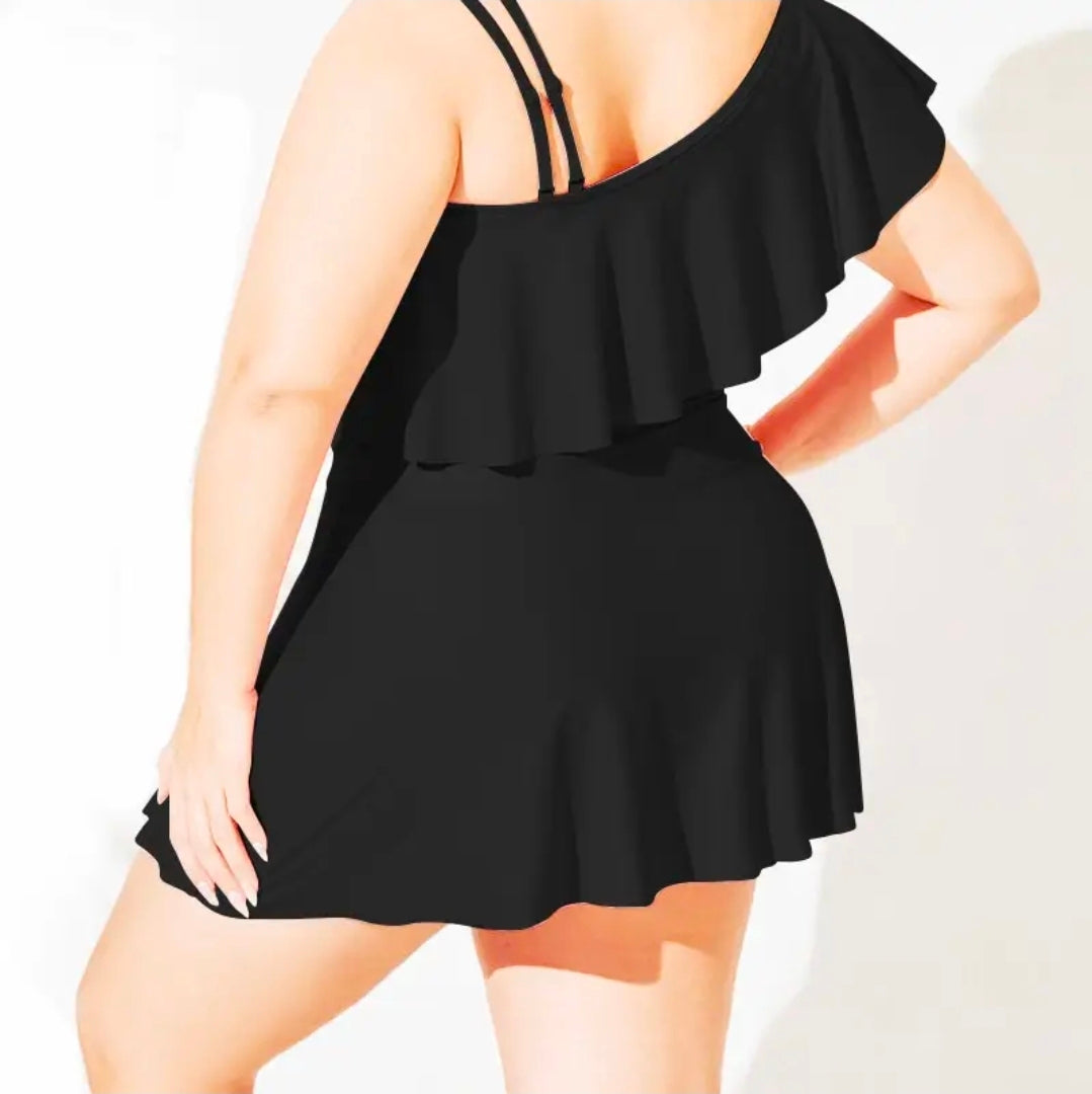 Ruffle 1 Shoulder Swim Dress