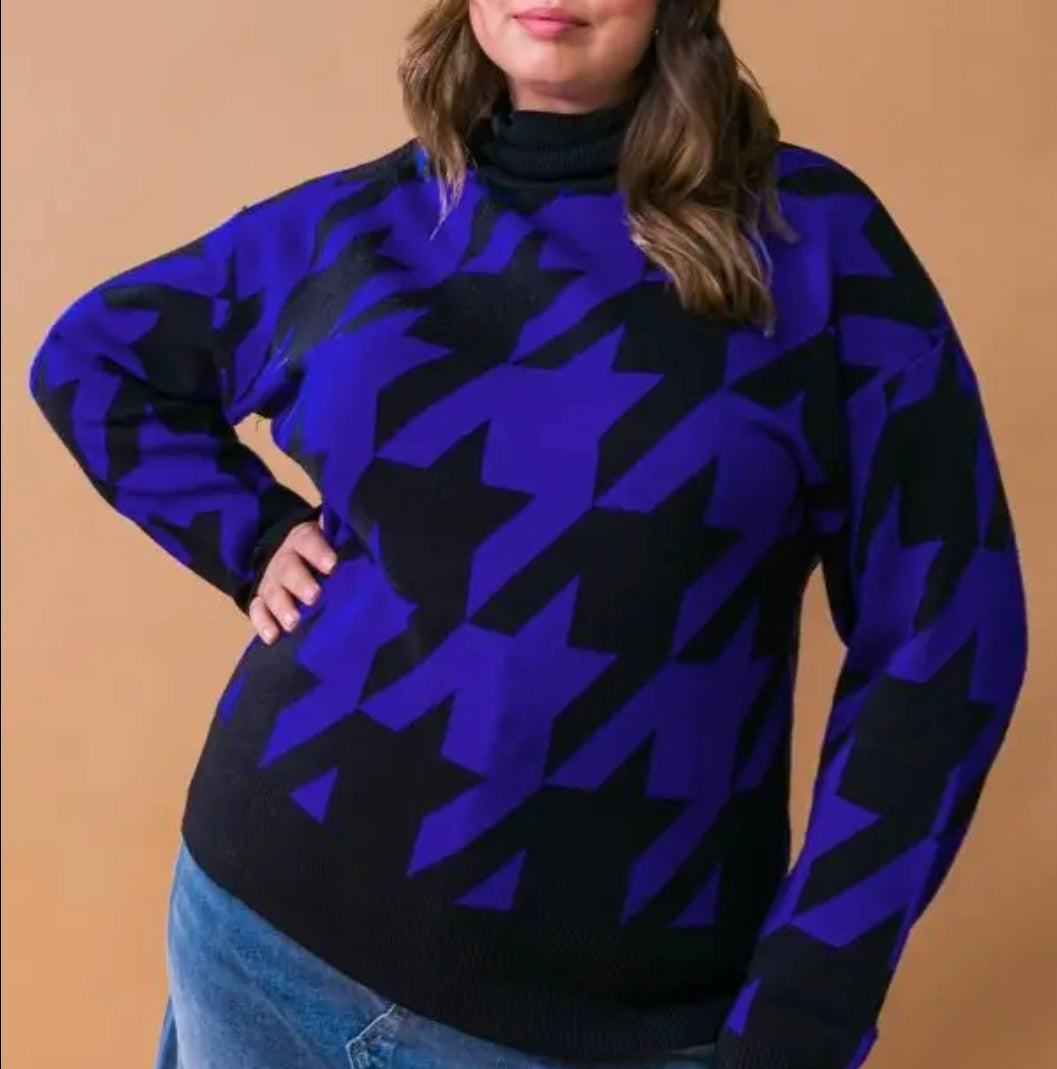 Royal Blue Reign Houndstooth Sweater