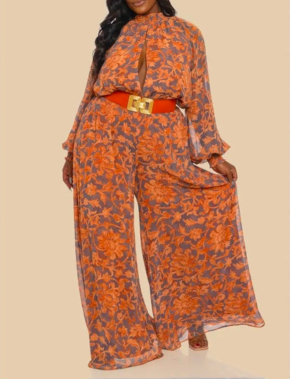 Sunset Bloom Belted Wide-Leg Jumpsuit