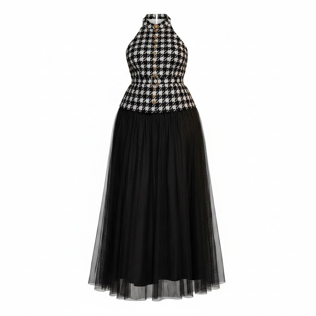 Uptown Houndstooth Tulle Dress