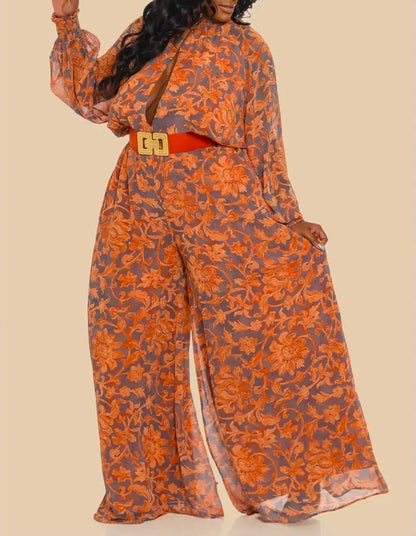 Sunset Bloom Belted Wide-Leg Jumpsuit